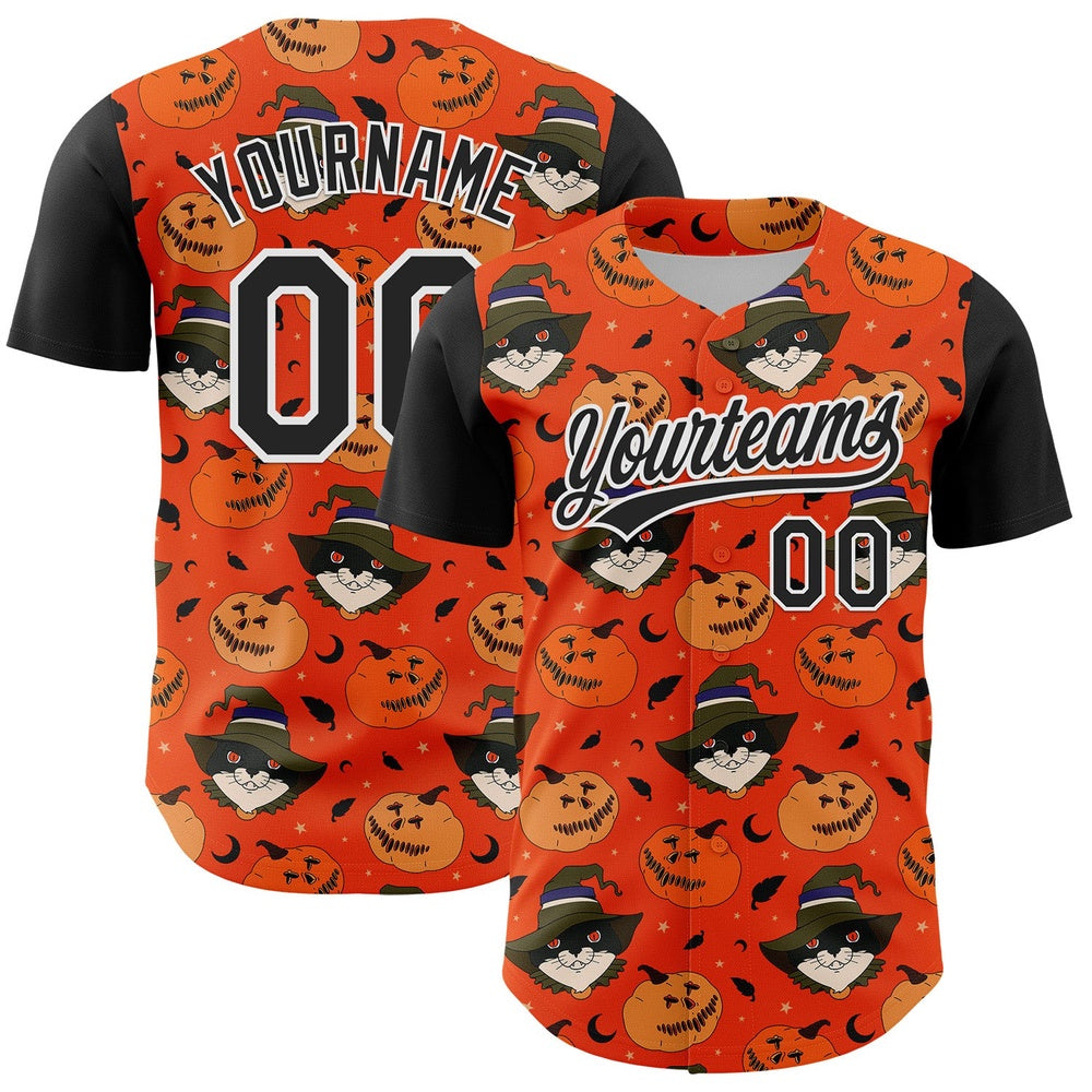 American Baseball Jersey, Custom Orange Black White 3D Halloween Authentic Baseball Jersey, Baseball Jersey Name