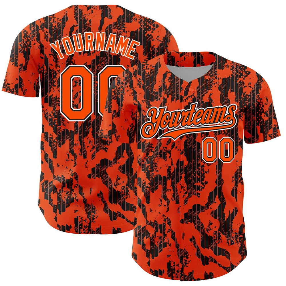 American Baseball Jersey, Custom Orange Black White 3D Pattern Design Abstract Fluid Authentic Baseball Jersey, Baseball Jersey Name