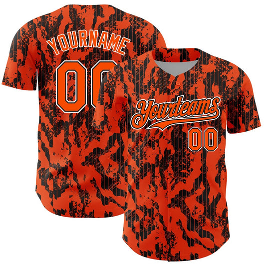 American Baseball Jersey, Custom Orange Black White 3D Pattern Design Abstract Fluid Authentic Baseball Jersey, Baseball Jersey Name