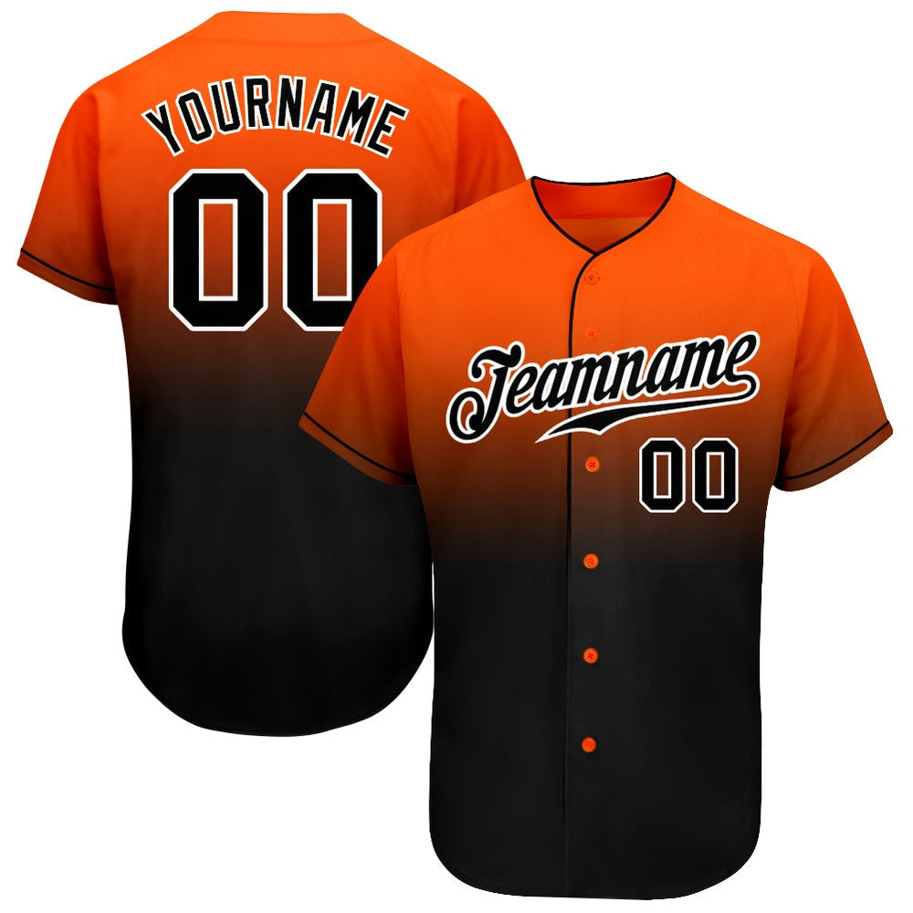 American Baseball Jersey, Custom Orange Black White Authentic Fade Fashion Baseball Jersey, Baseball Jersey Name