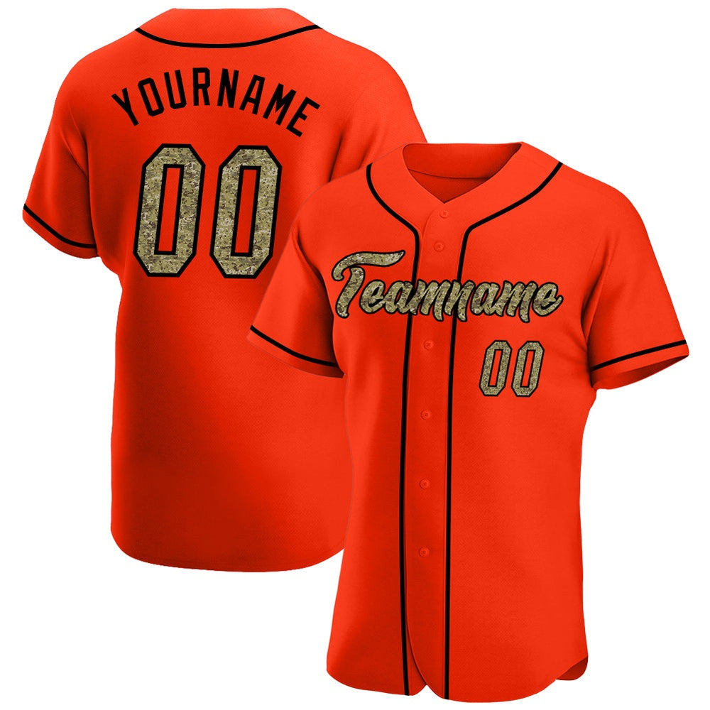 American Baseball Jersey, Custom Orange Camo Black Authentic Baseball Jersey, Baseball Jersey Name