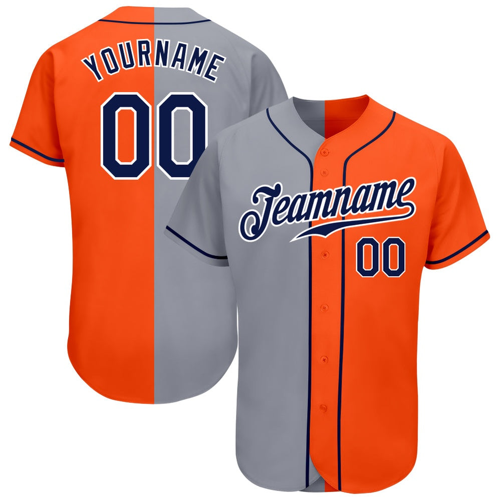 American Baseball Jersey, Custom Orange Navy Gray Authentic Split Fashion Baseball Jersey, Baseball Jersey Name