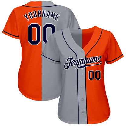 American Baseball Jersey, Custom Orange Navy Gray Authentic Split Fashion Baseball Jersey, Baseball Jersey Name