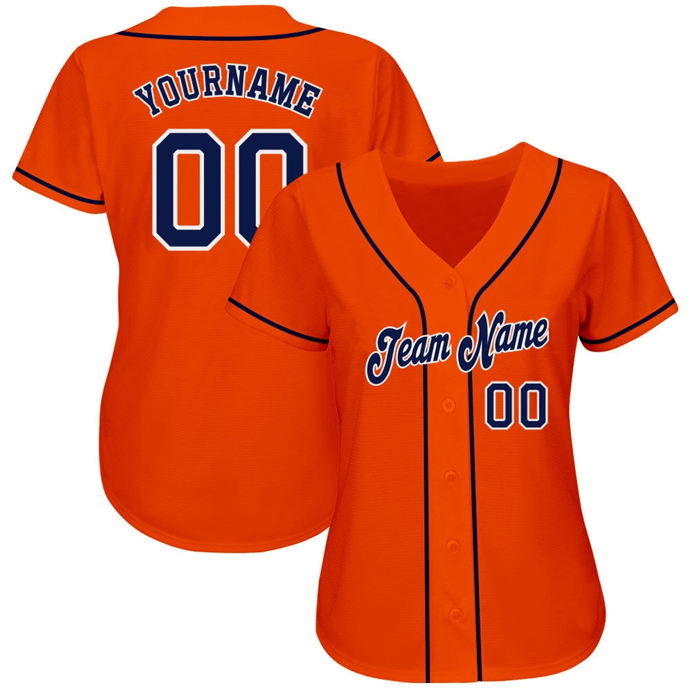 American Baseball Jersey, Custom Orange Navy White Authentic Baseball Jersey, Baseball Jersey Name