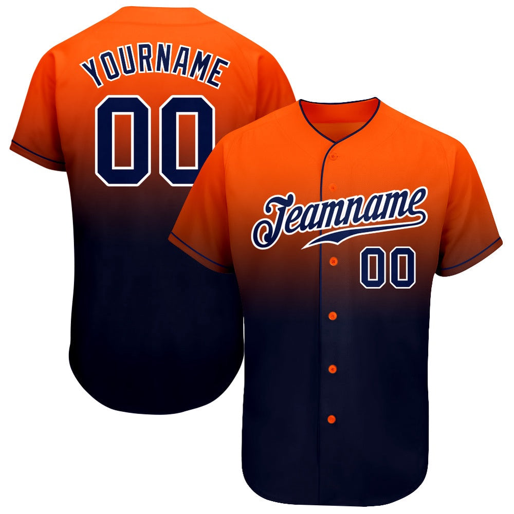 American Baseball Jersey, Custom Orange Navy White Authentic Fade Fashion Baseball Jersey, Baseball Jersey Name