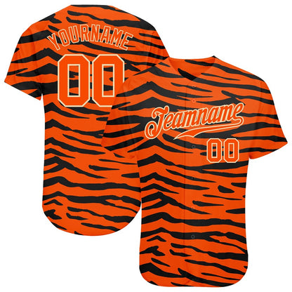 American Baseball Jersey, Custom Orange Orange Black 3D Pattern Design Tiger Authentic Baseball Jersey, Baseball Jersey Name