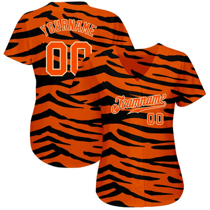 American Baseball Jersey, Custom Orange Orange Black 3D Pattern Design Tiger Authentic Baseball Jersey, Baseball Jersey Name