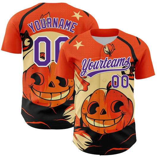 American Baseball Jersey, Custom Orange Purple White 3D Halloween Authentic Baseball Jersey, Baseball Jersey Name