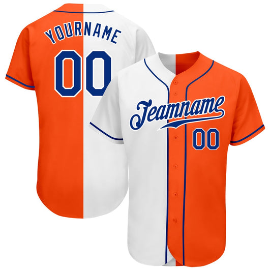 American Baseball Jersey, Custom Orange Royal White Authentic Split Fashion Baseball Jersey, Baseball Jersey Name