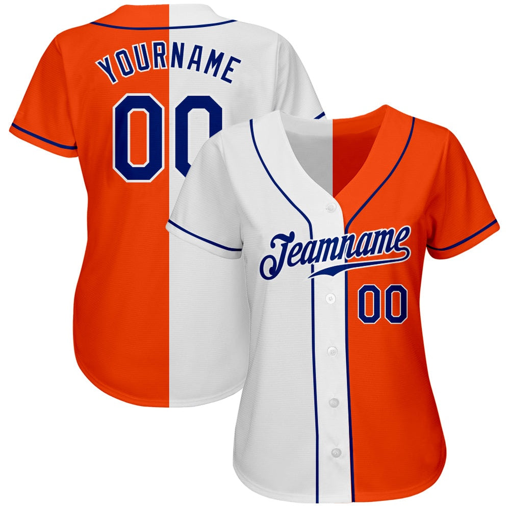 American Baseball Jersey, Custom Orange Royal White Authentic Split Fashion Baseball Jersey, Baseball Jersey Name