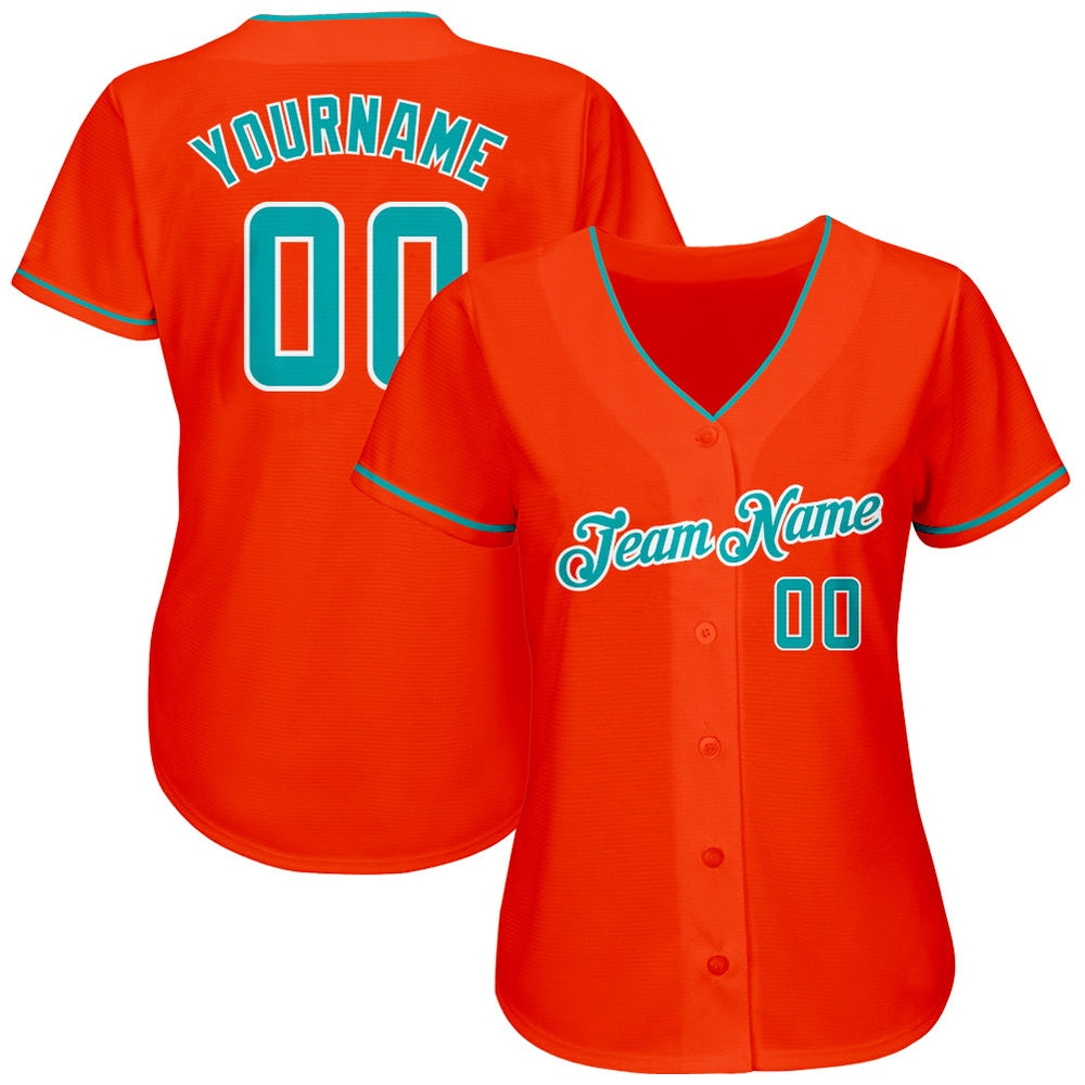 American Baseball Jersey, Custom Orange Teal White Authentic Baseball Jersey, Baseball Jersey Name