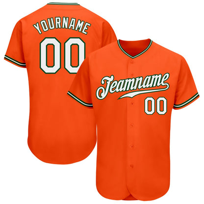 American Baseball Jersey, Custom Orange White Green Authentic Baseball Jersey, Baseball Jersey Name