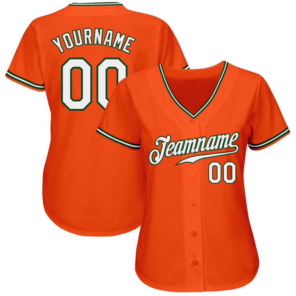American Baseball Jersey, Custom Orange White Green Authentic Baseball Jersey, Baseball Jersey Name