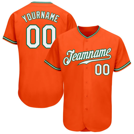 American Baseball Jersey, Custom Orange White Kelly Green Authentic Baseball Jersey, Baseball Jersey Name
