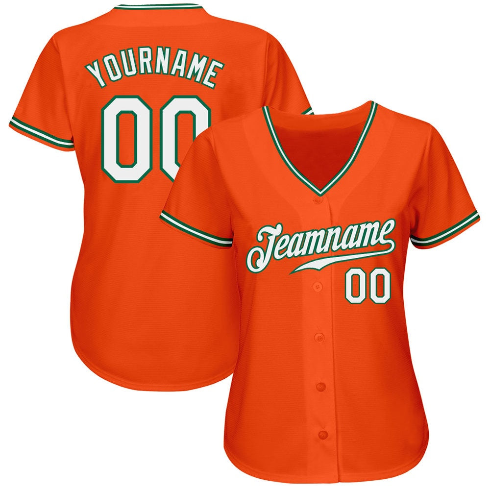 American Baseball Jersey, Custom Orange White Kelly Green Authentic Baseball Jersey, Baseball Jersey Name