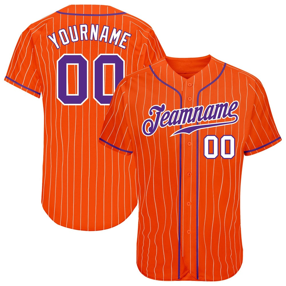American Baseball Jersey, Custom Orange White Pinstripe Purple White Authentic Baseball Jersey, Baseball Jersey Name