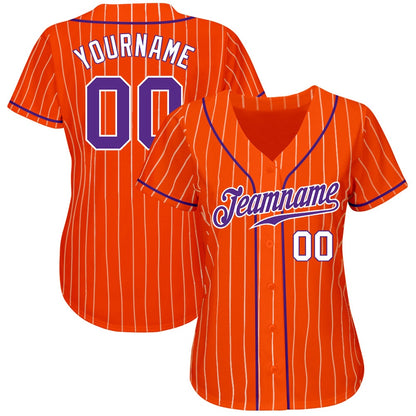 American Baseball Jersey, Custom Orange White Pinstripe Purple White Authentic Baseball Jersey, Baseball Jersey Name
