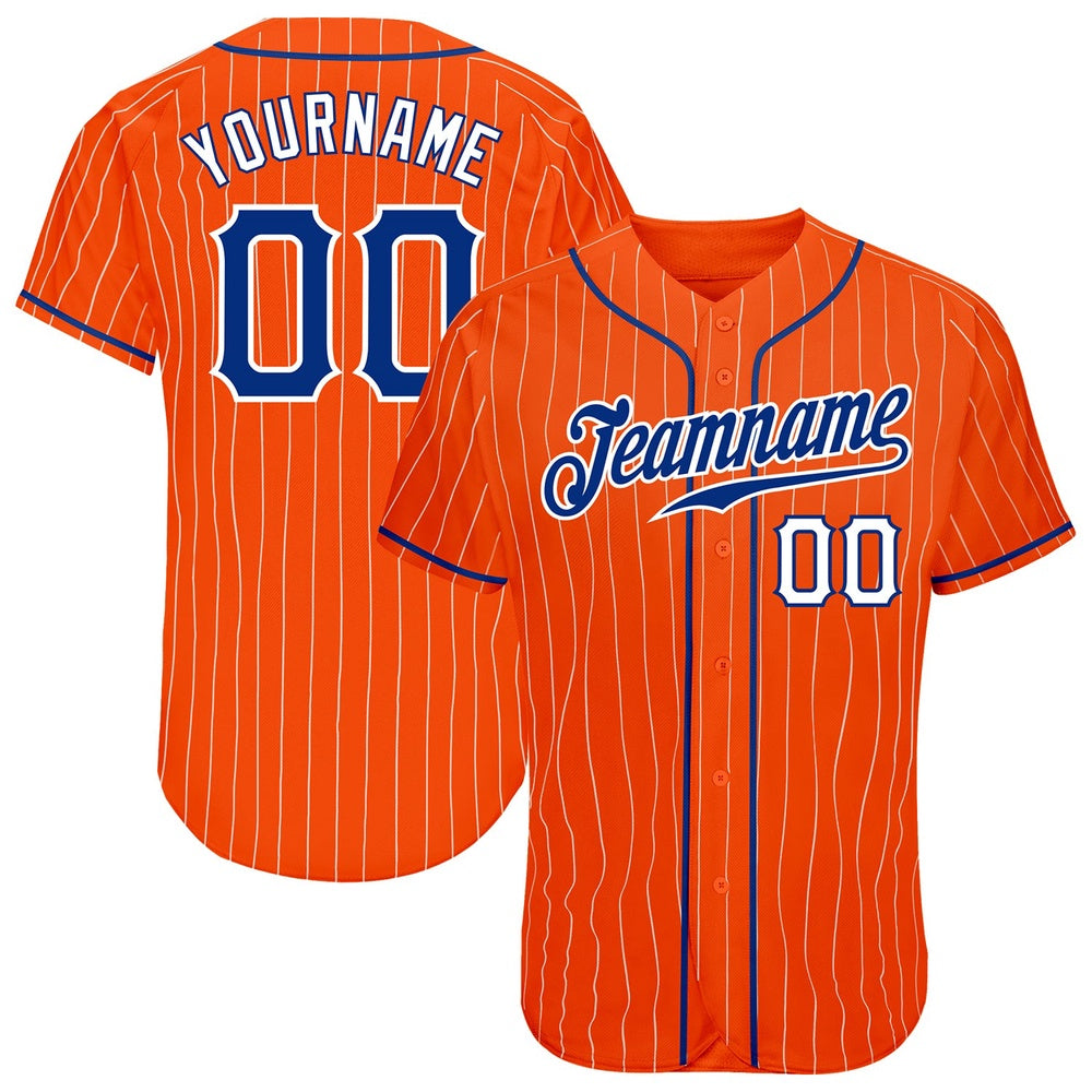 American Baseball Jersey, Custom Orange White Pinstripe Royal White Authentic Baseball Jersey, Baseball Jersey Name