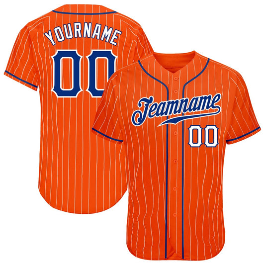 American Baseball Jersey, Custom Orange White Pinstripe Royal White Authentic Baseball Jersey, Baseball Jersey Name