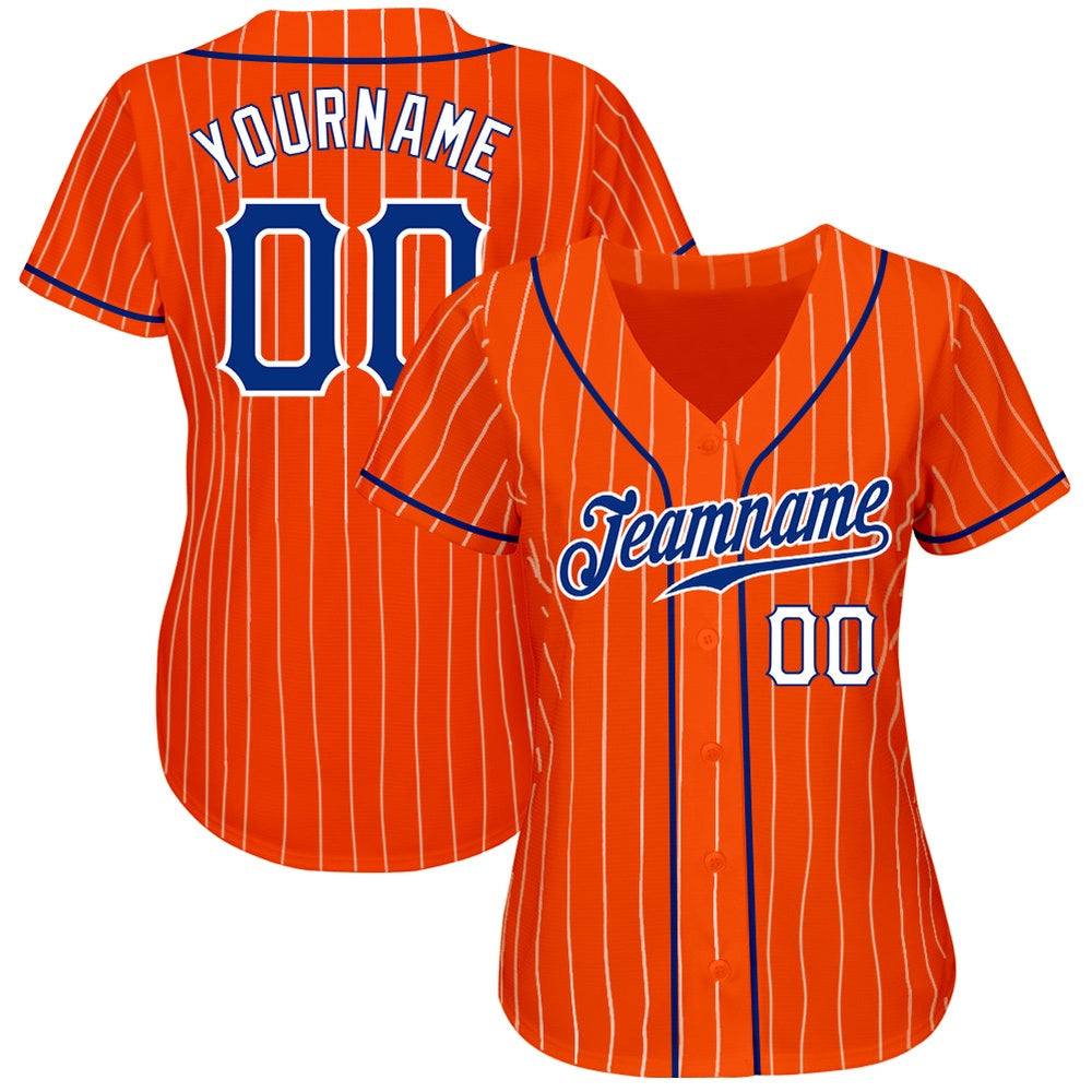 American Baseball Jersey, Custom Orange White Pinstripe Royal White Authentic Baseball Jersey, Baseball Jersey Name