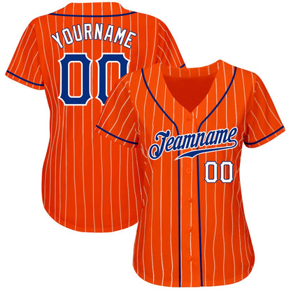 American Baseball Jersey, Custom Orange White Pinstripe Royal White Authentic Baseball Jersey, Baseball Jersey Name