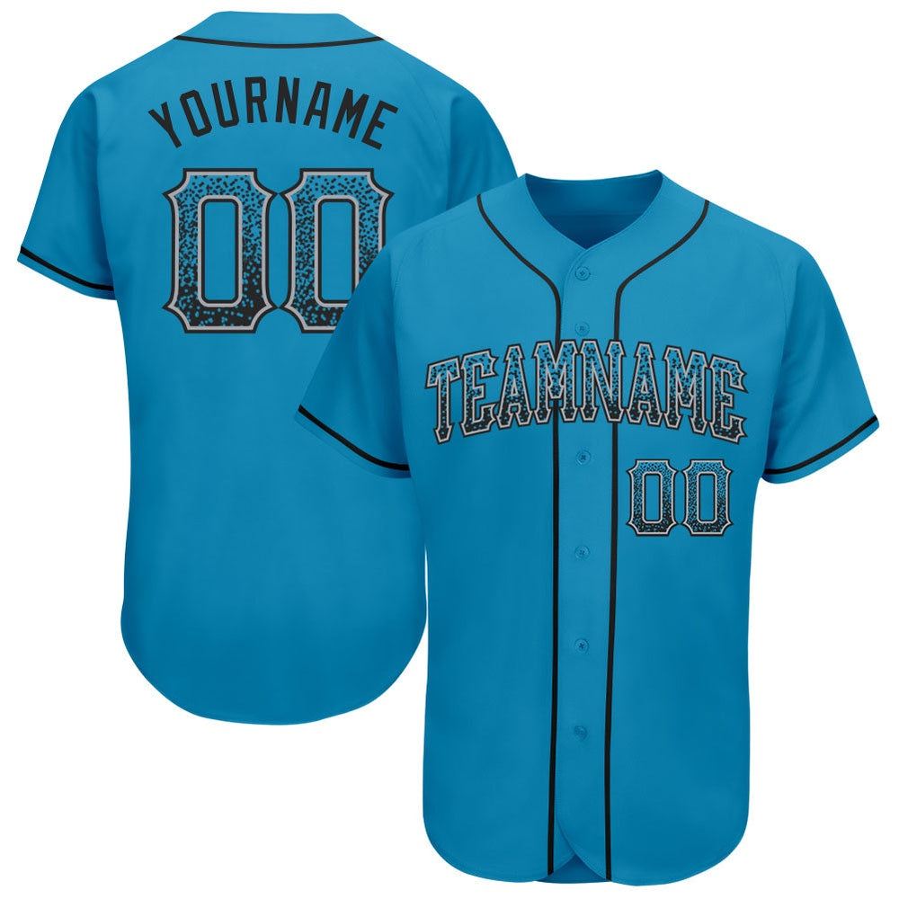 American Baseball Jersey, Custom Panther Blue Black Gray Authentic Drift Fashion Baseball Jersey, Baseball Jersey Name