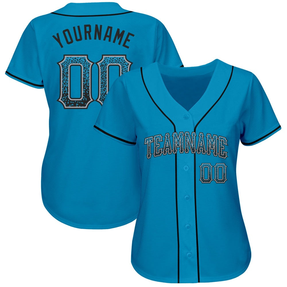 American Baseball Jersey, Custom Panther Blue Black Gray Authentic Drift Fashion Baseball Jersey, Baseball Jersey Name