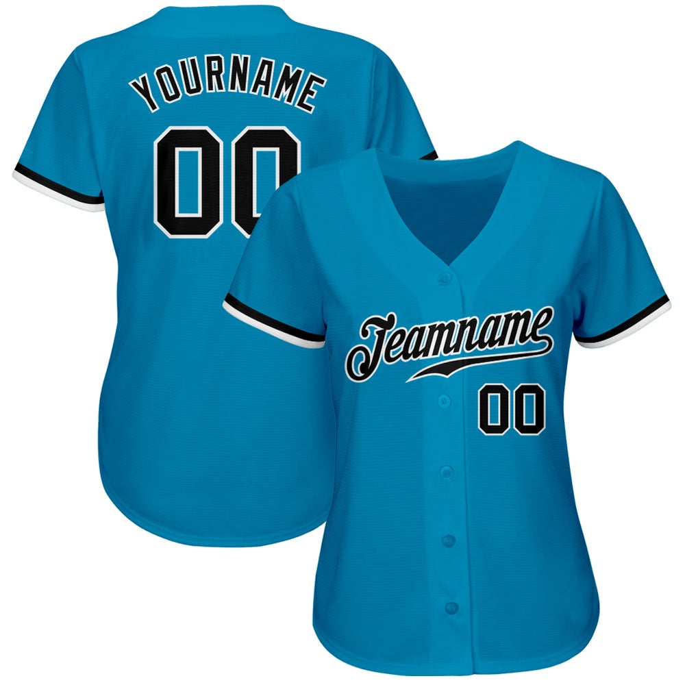 American Baseball Jersey, Custom Panther Blue Black White Authentic Baseball Jersey, Baseball Jersey Name