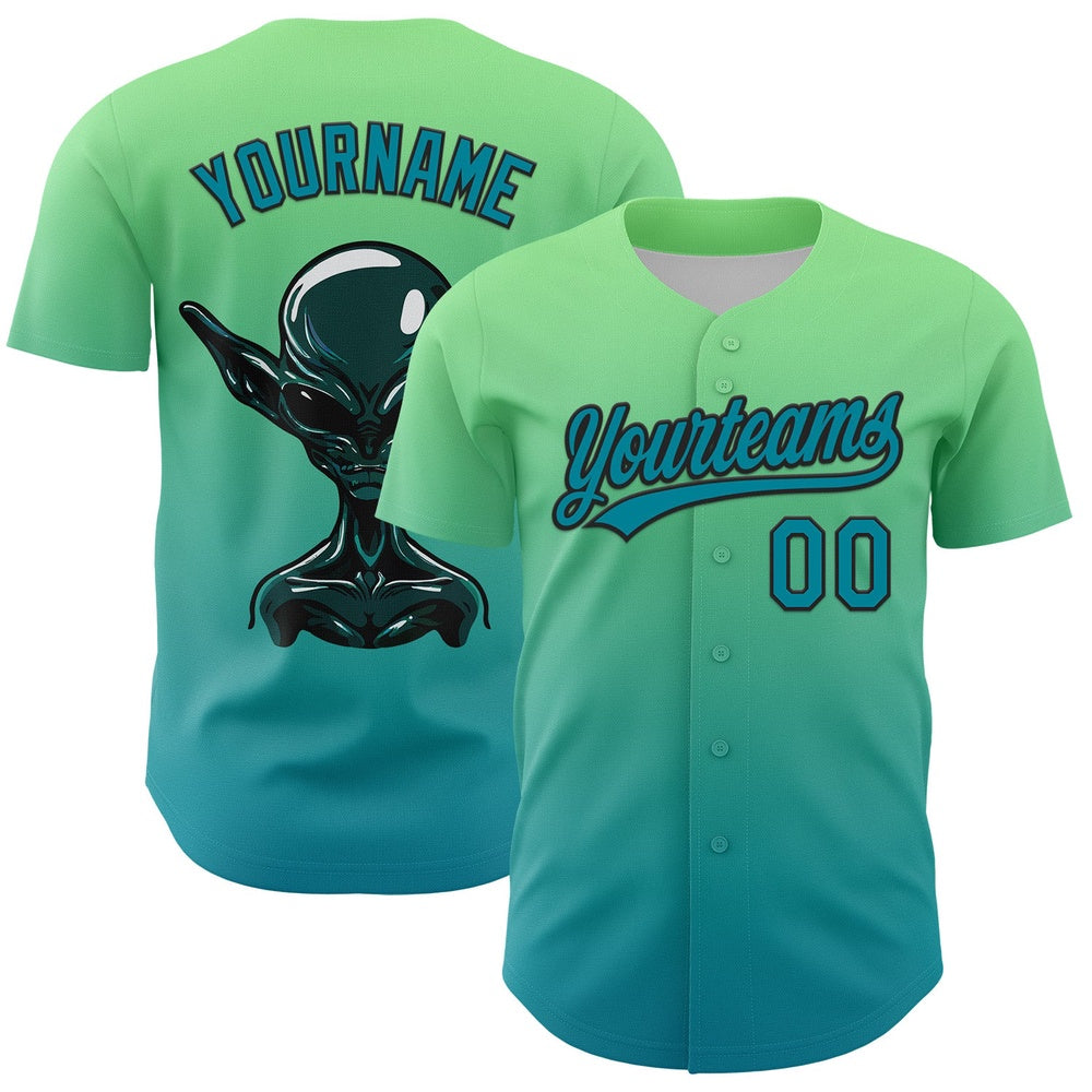 American Baseball Jersey, Custom Pea Green Teal Black 3D Halloween Authentic Baseball Jersey, Baseball Jersey Name