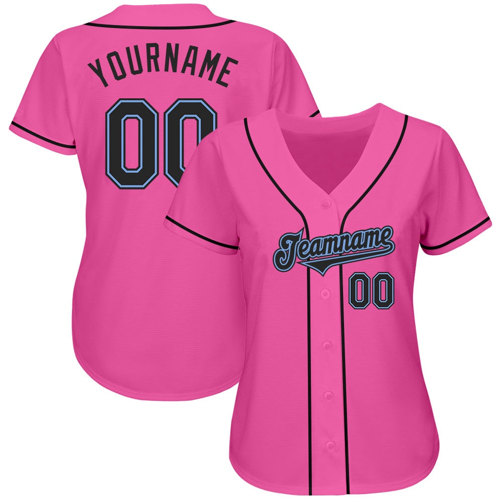 American Baseball Jersey, Custom Pink Black Light Blue Authentic Baseball Jersey, Baseball Jersey Name