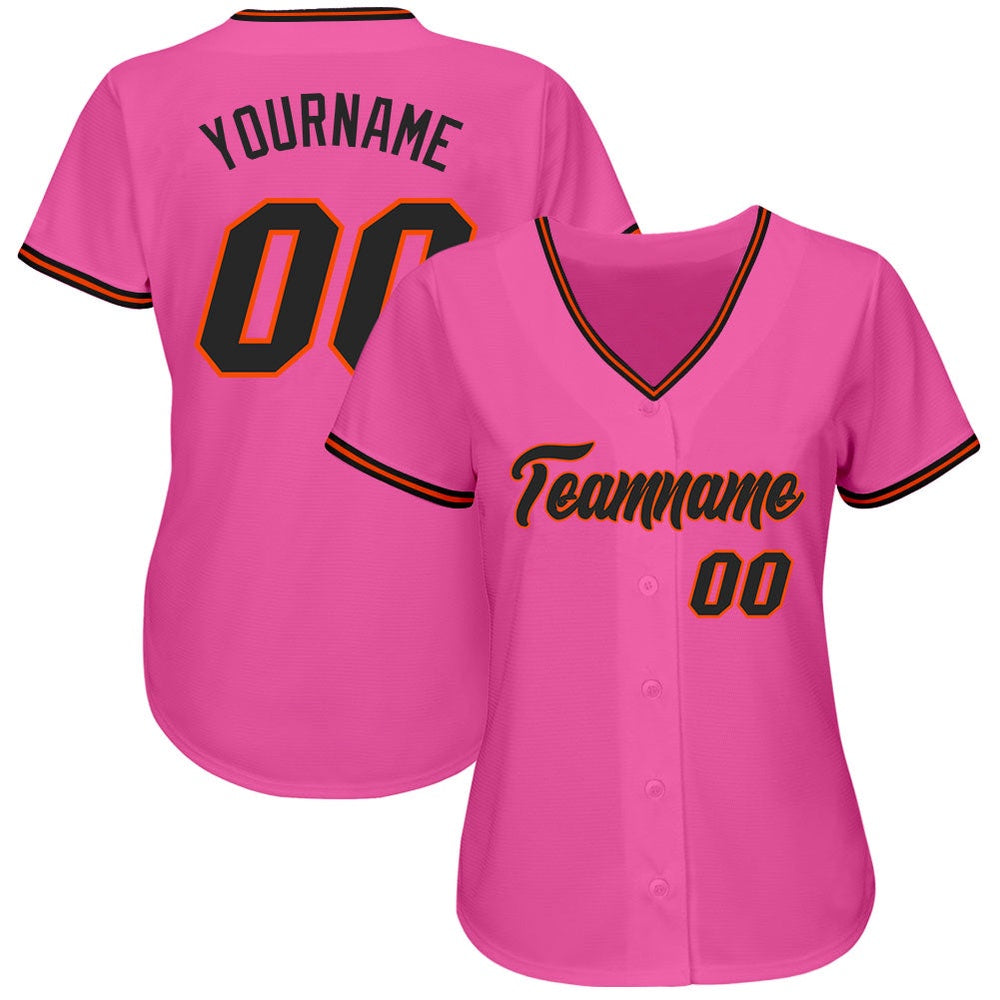 American Baseball Jersey, Custom Pink Black Orange Authentic Baseball Jersey, Baseball Jersey Name