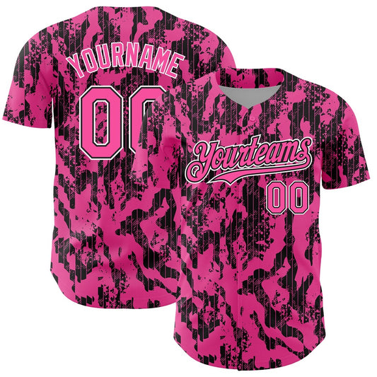 American Baseball Jersey, Custom Pink Black White 3D Pattern Design Abstract Fluid Authentic Baseball Jersey, Baseball Jersey Name