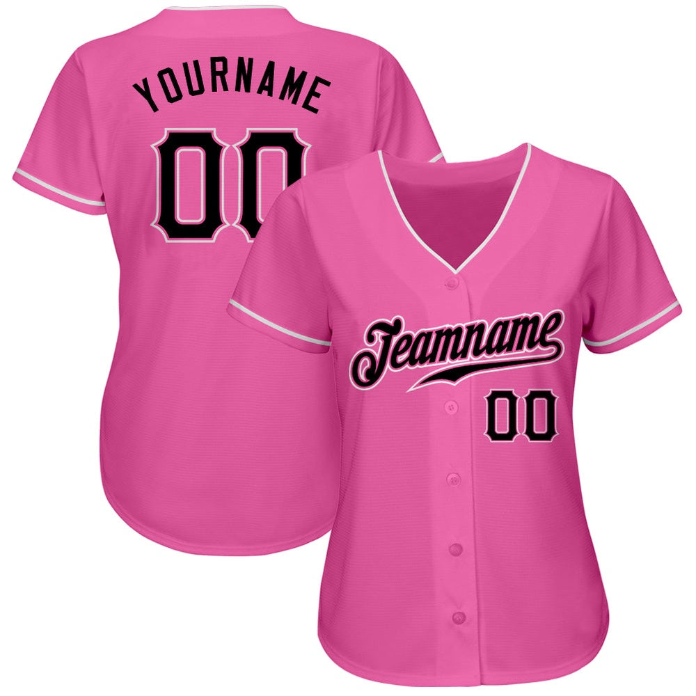 American Baseball Jersey, Custom Pink Black White Authentic Baseball Jersey, Baseball Jersey Name
