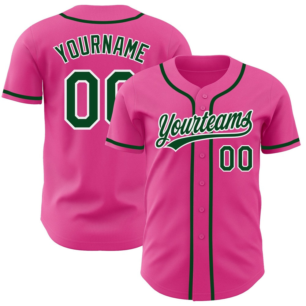 American Baseball Jersey, Custom Pink Green White Authentic Baseball Jersey, Baseball Jersey Name