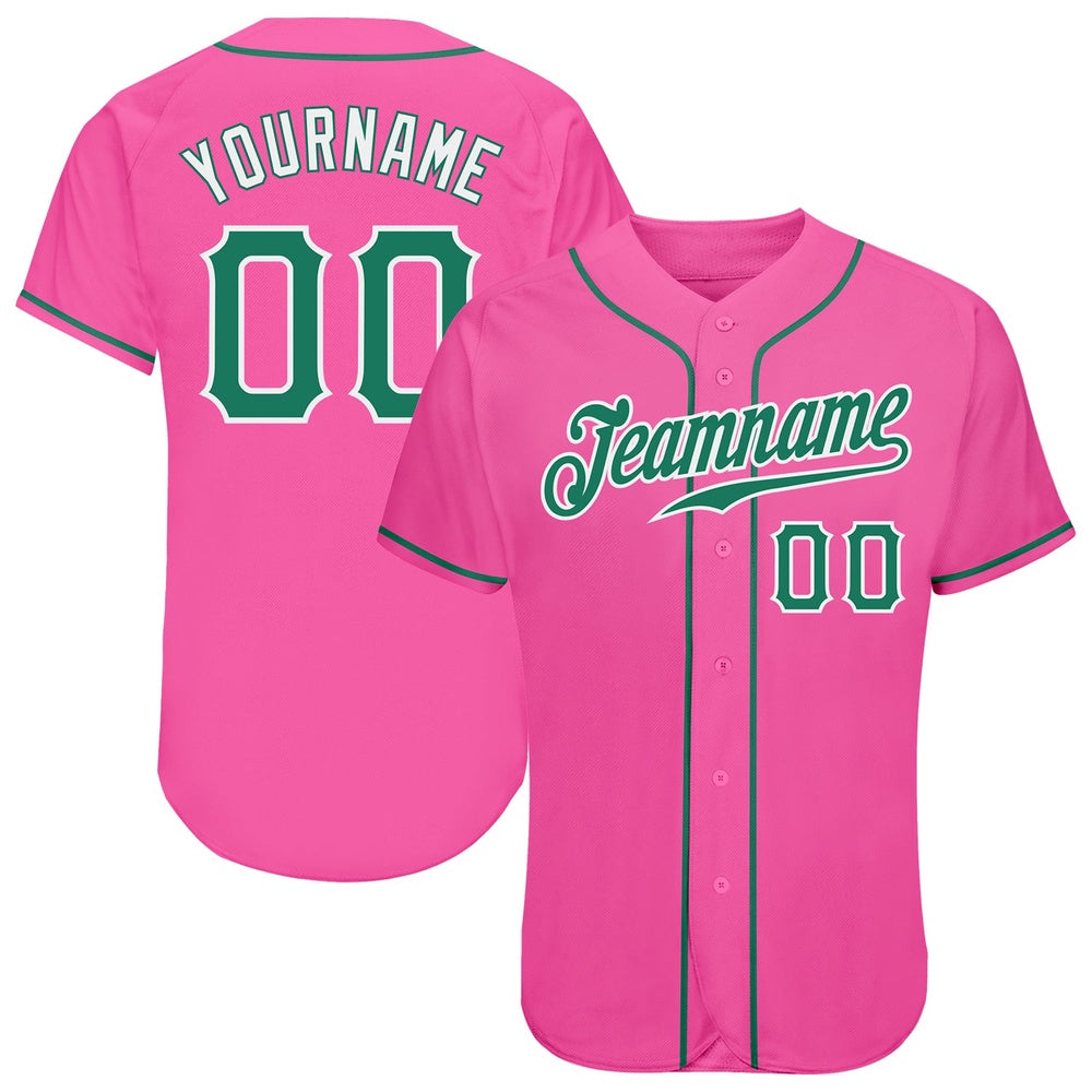 American Baseball Jersey, Custom Pink Kelly Green White Authentic Baseball Jersey, Baseball Jersey Name