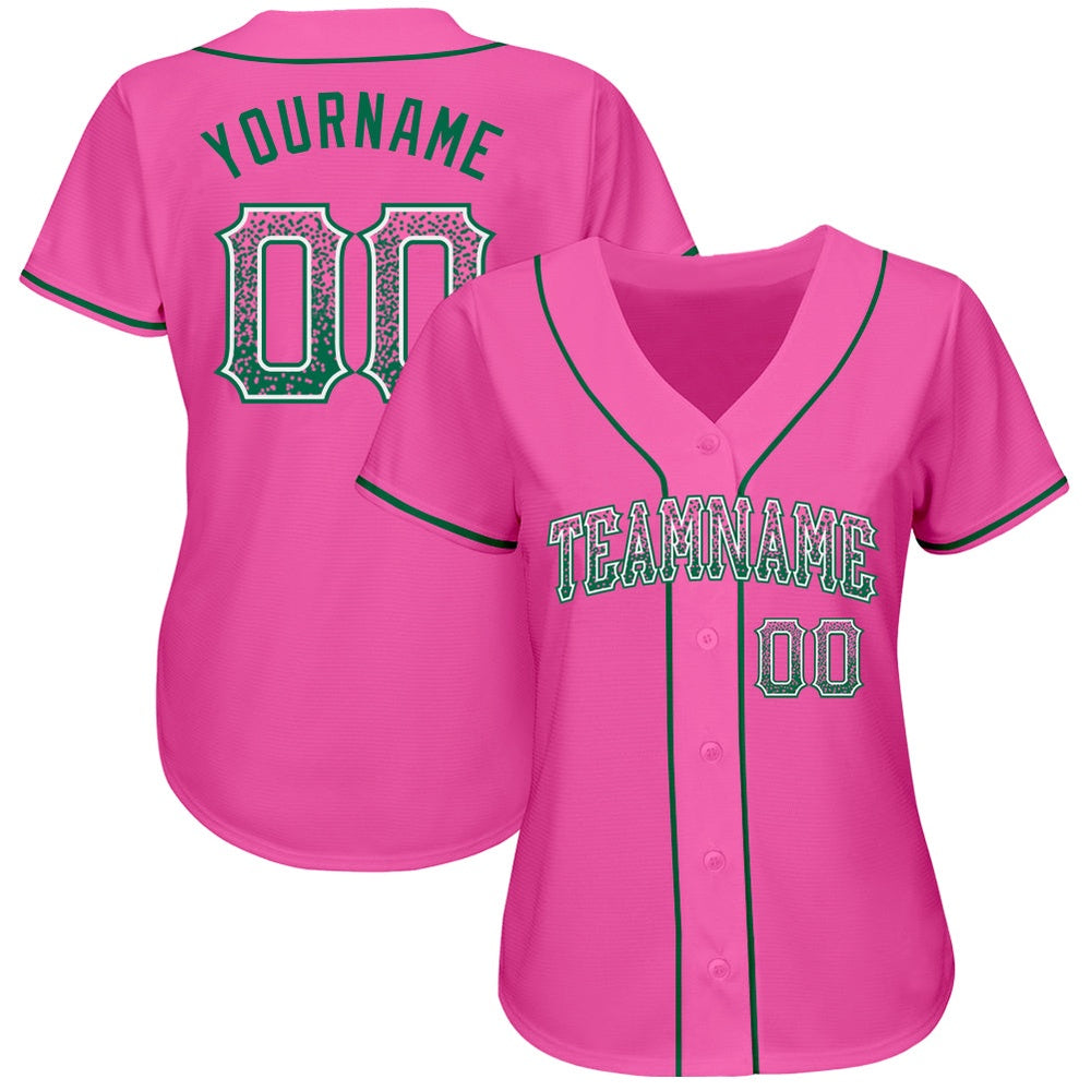 American Baseball Jersey, Custom Pink Kelly Green White Authentic Drift Fashion Baseball Jersey, Baseball Jersey Name