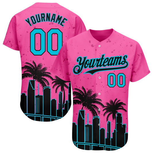 American Baseball Jersey, Custom Pink Lakes Blue Black 3D Miami Palm Trees City Edition Authentic Baseball Jersey, Baseball Jersey Name
