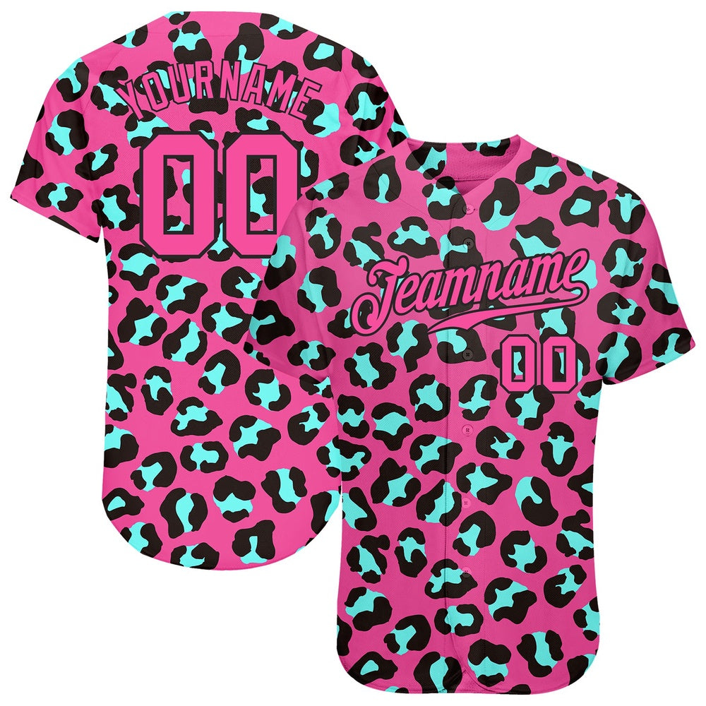 American Baseball Jersey, Custom Pink Pink Black 3D Pattern Design Leopard Authentic Baseball Jersey, Baseball Jersey Name