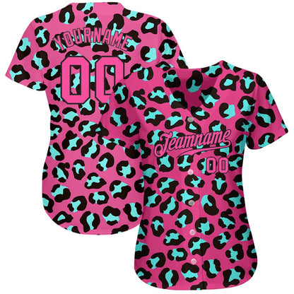 American Baseball Jersey, Custom Pink Pink Black 3D Pattern Design Leopard Authentic Baseball Jersey, Baseball Jersey Name