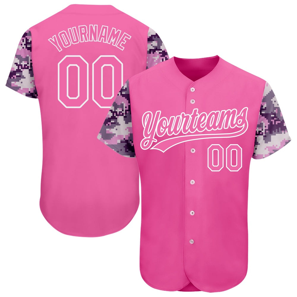 American Baseball Jersey, Custom Pink Pink Camo 3D Pattern Design Authentic Baseball Jersey, Baseball Jersey Name