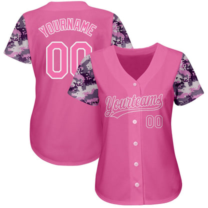 American Baseball Jersey, Custom Pink Pink Camo 3D Pattern Design Authentic Baseball Jersey, Baseball Jersey Name