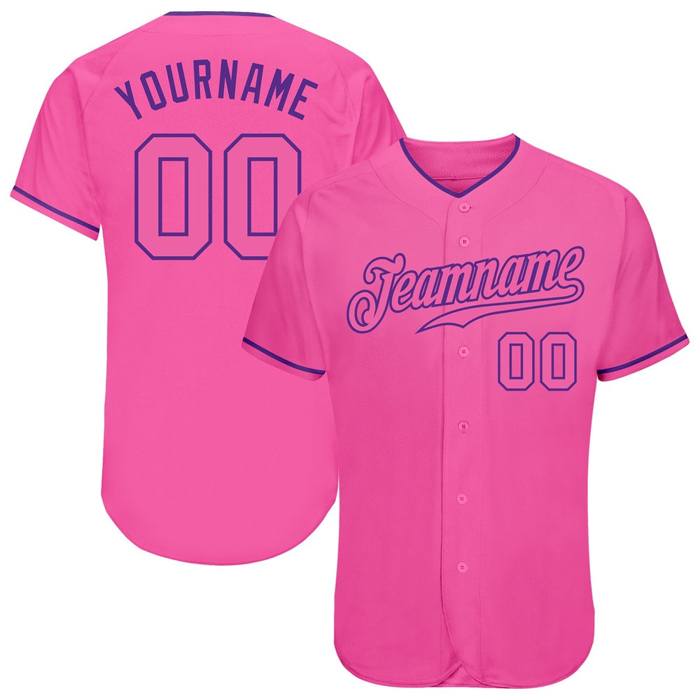 American Baseball Jersey, Custom Pink Pink Purple Authentic Baseball Jersey, Baseball Jersey Name