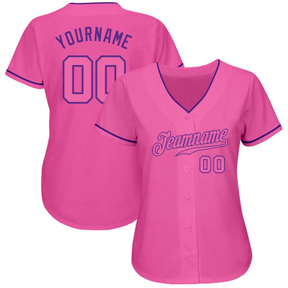 American Baseball Jersey, Custom Pink Pink Purple Authentic Baseball Jersey, Baseball Jersey Name
