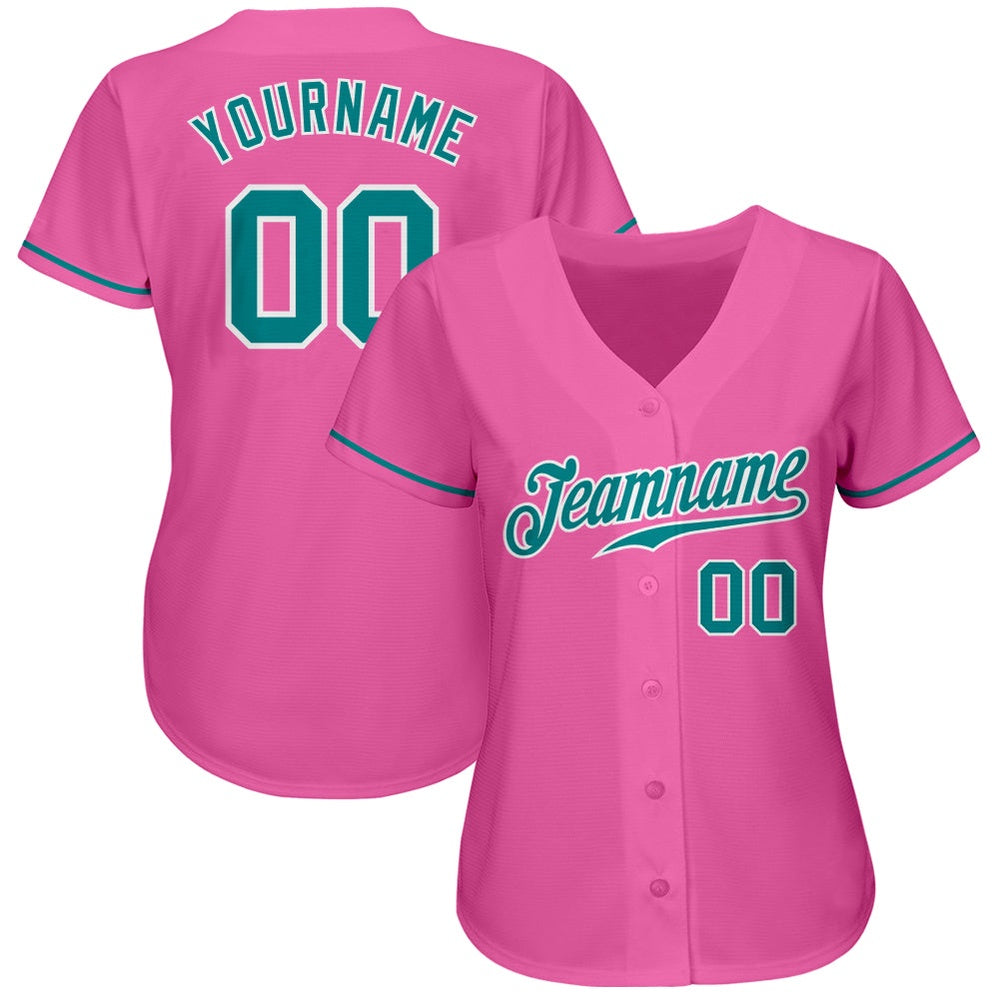 American Baseball Jersey, Custom Pink Teal White Authentic Baseball Jersey, Baseball Jersey Name