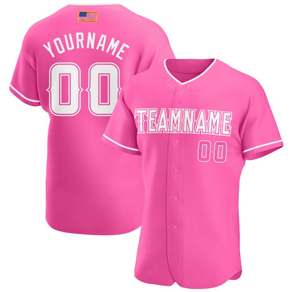American Baseball Jersey, Custom Pink White Authentic American Flag Fashion Baseball Jersey, Baseball Jersey Name