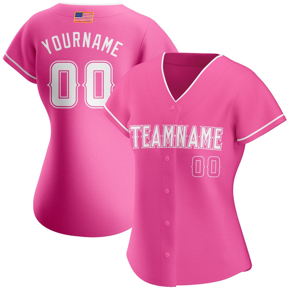 American Baseball Jersey, Custom Pink White Authentic American Flag Fashion Baseball Jersey, Baseball Jersey Name