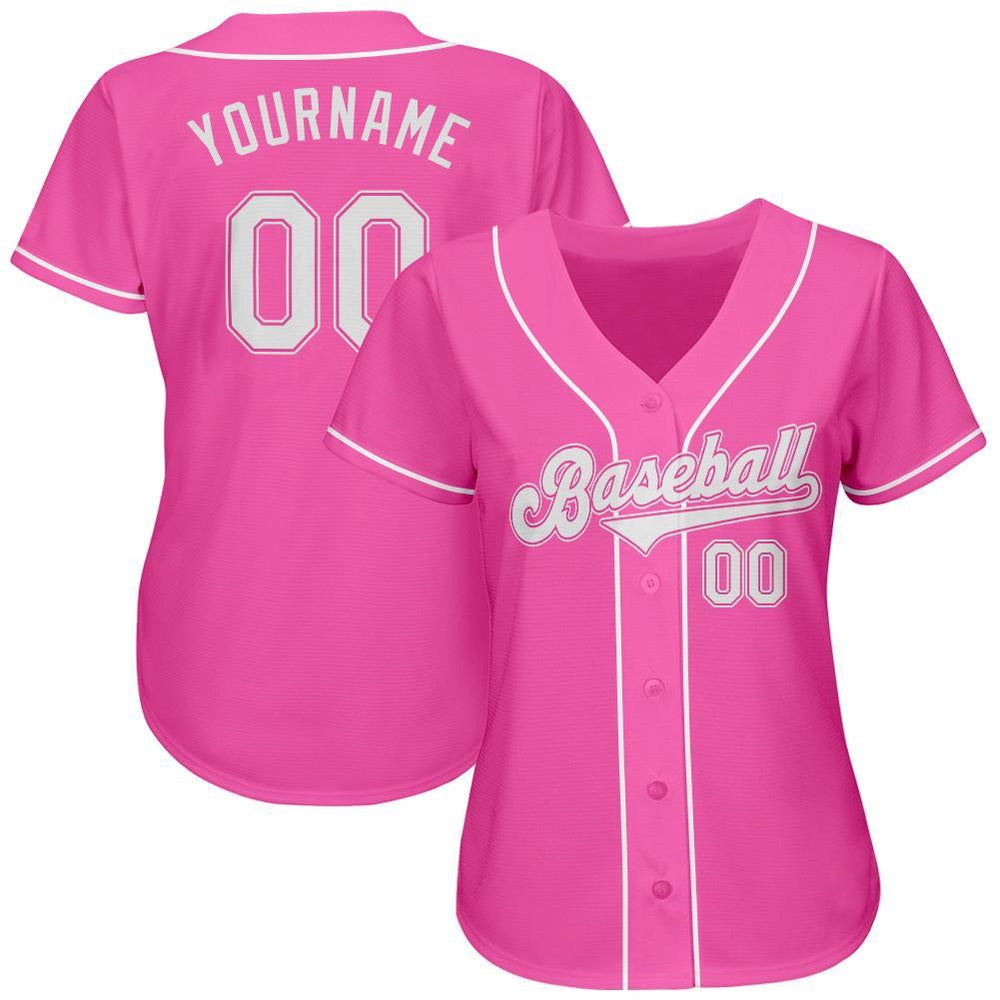 American Baseball Jersey, Custom Pink White Authentic Baseball Jersey, Baseball Jersey Name