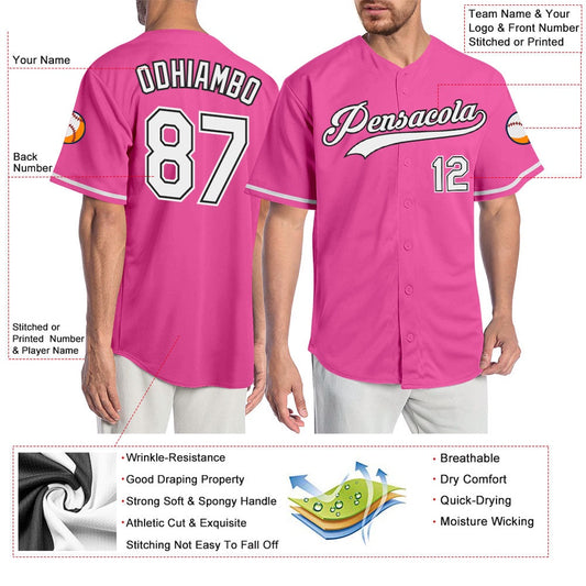 American Baseball Jersey, Custom Pink White Black Authentic Baseball Jersey, Baseball Jersey Name