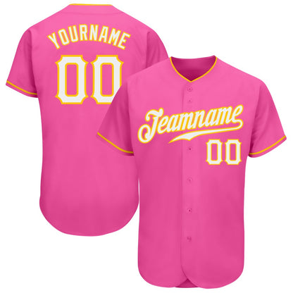 American Baseball Jersey, Custom Pink White Gold Authentic Baseball Jersey, Baseball Jersey Name