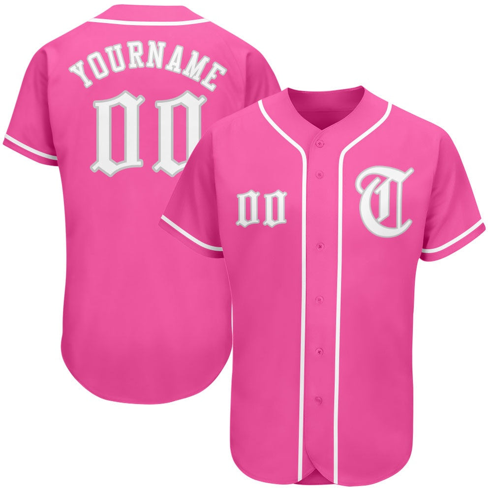 American Baseball Jersey, Custom Pink White Gray Authentic Baseball Jersey, Baseball Jersey Name